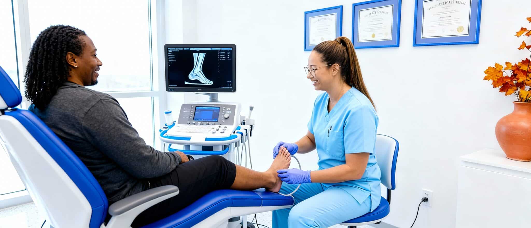 Podiatric consultation and diagnosis with ultrasound