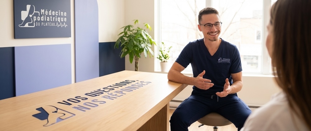 Dr Émile Carrier, podiatre, répondant aux questions fréquentes sur le pied plat acquis de l'adulte, Médecine podiatrique du Plateau, Gatineau
